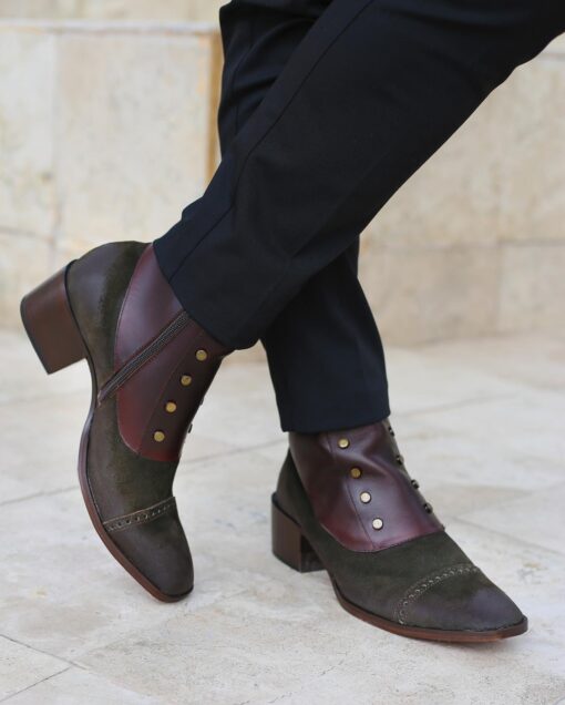 Bota gamuza verde/piel café