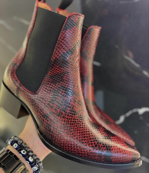 Bota piel grabado vibora rojo