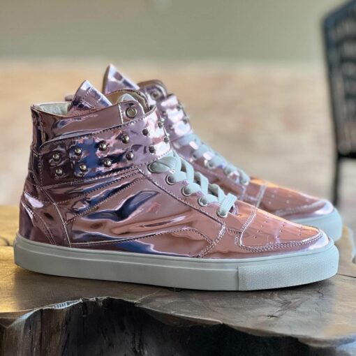 Tenis tipo botín espejo rosa