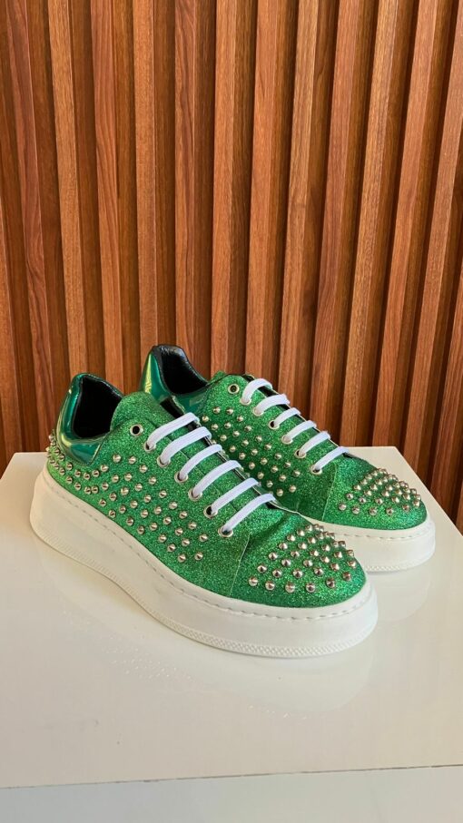 Tenis choclo brillos verde con estoperoles