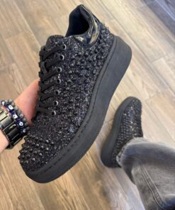 Tenis choclo brillos negro con estoperoles