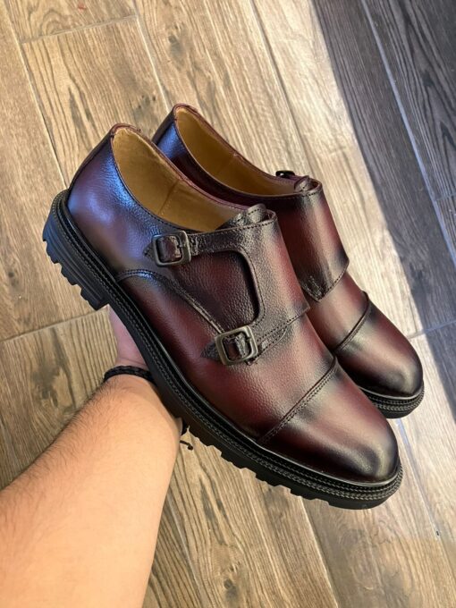 Zapato monk piel vino