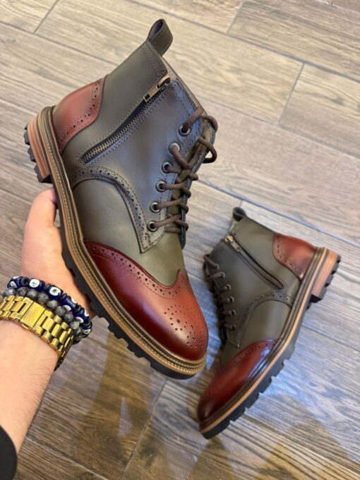 Bota piel vino verde cierre lateral