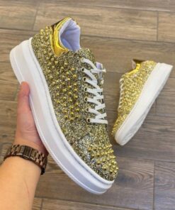 Tenis choclo brillos oro con estoperoles