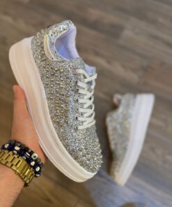 Tenis choclo brillos plata con estoperoles